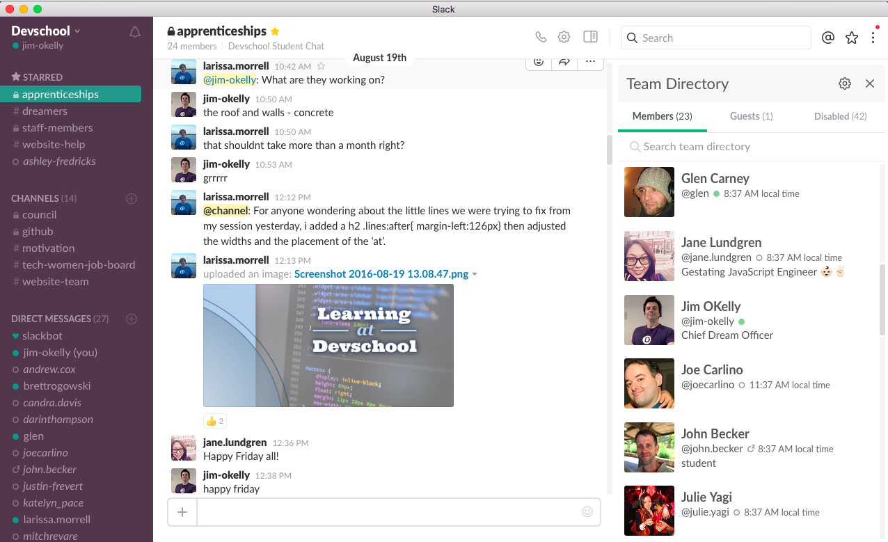 screenshot of Slack, our preferred communications app